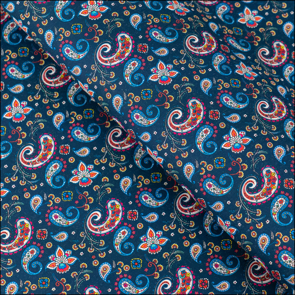 Dark Blue Paisley Cork Fabric COF-620 cork fabric