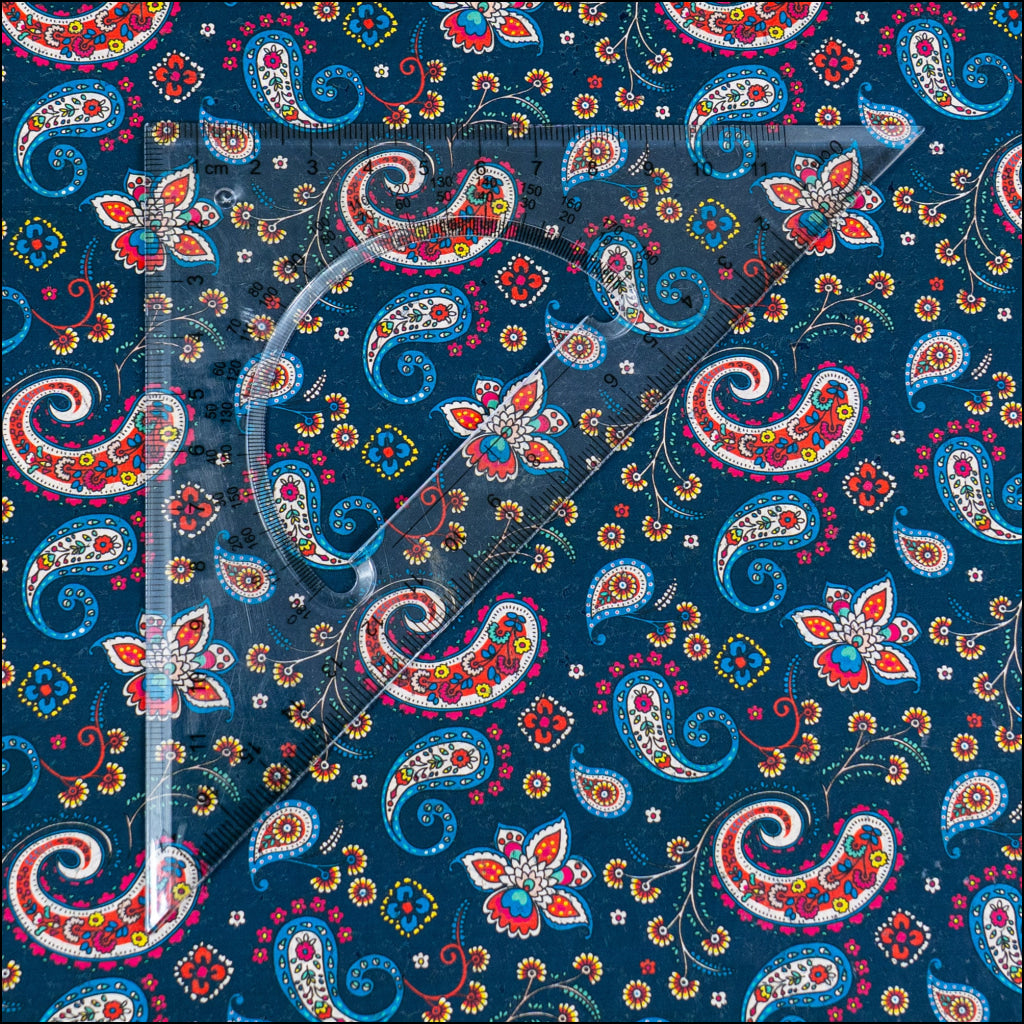 Dark Blue Paisley Cork Fabric COF-620 cork fabric