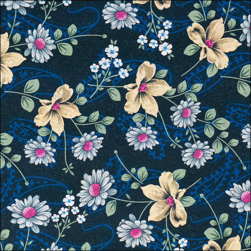 Dark Floral Cork Fabric COF-628 cork fabric