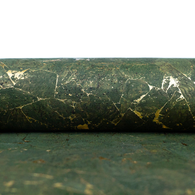 Dark Green With Gold 0.86Mm Thick Cork Fabric Black Backing Cof-544 Cork Fabric