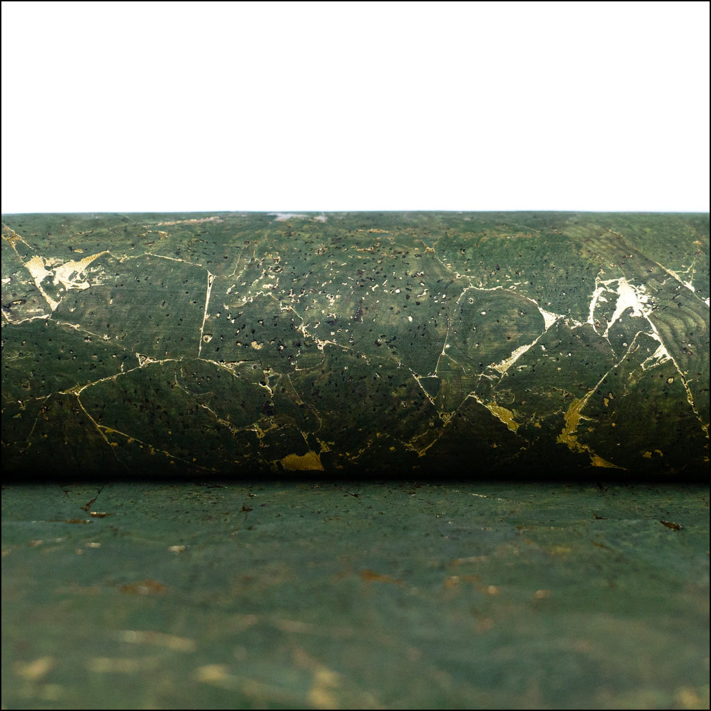 Dark Green With Gold 0.86Mm Thick Cork Fabric Black Backing Cof-544 Cork Fabric