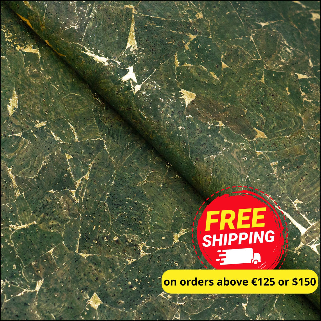 Dark Green With Gold 0.86Mm Thick Cork Fabric Black Backing Cof-544 Cork Fabric