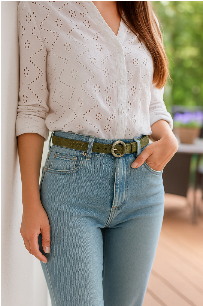 Women's Slim Cork Belt with Design Buckle  L-1117