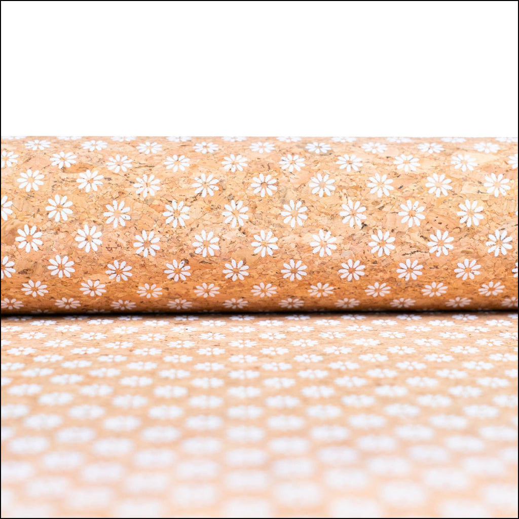 Delicate Daisy Charm: Fresh And Natural White Floral Cork Fabric Cof-463-A Cork Fabric