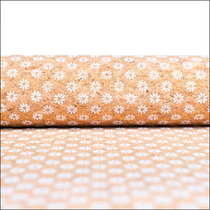 Delicate Daisy Charm: Fresh And Natural White Floral Cork Fabric Cof-463-A Cork Fabric