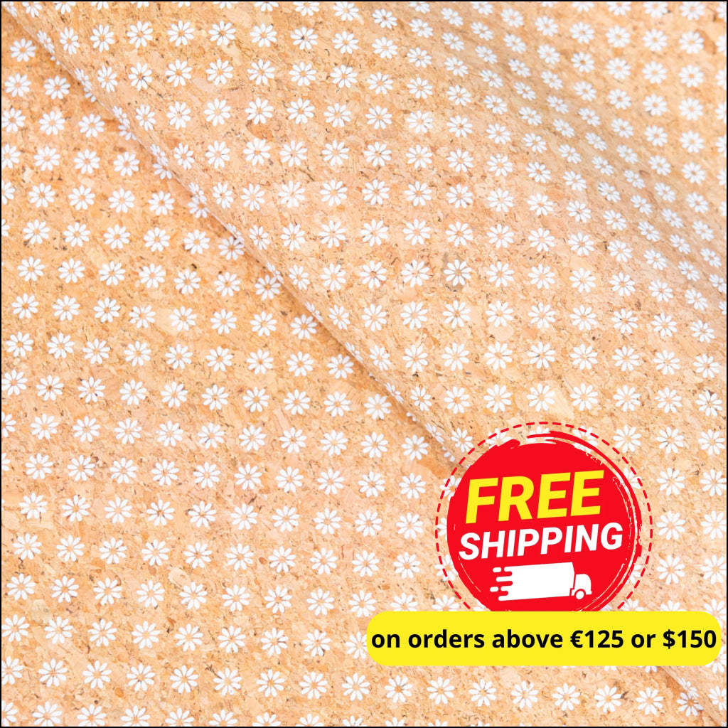 Delicate Daisy Charm: Fresh And Natural White Floral Cork Fabric Cof-463-A Cork Fabric