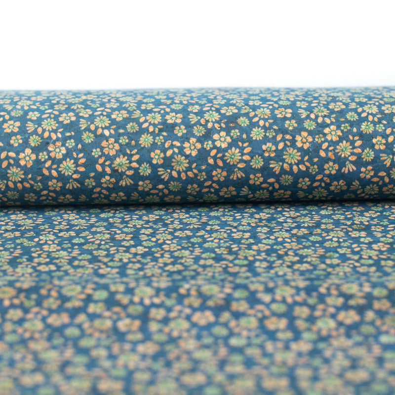 Delicate Floral Sprinkle On Teal Cork Fabric Design Cof-488 Cork Fabric