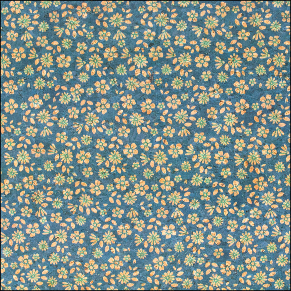 Delicate Floral Sprinkle On Teal Cork Fabric Design Cof-488 Cork Fabric