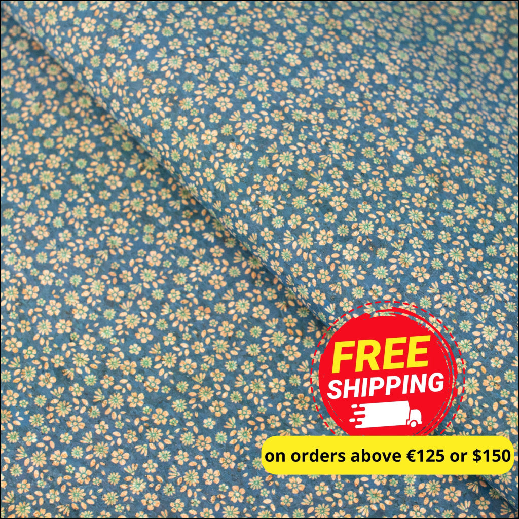 Delicate Floral Sprinkle On Teal Cork Fabric Design Cof-488 Cork Fabric