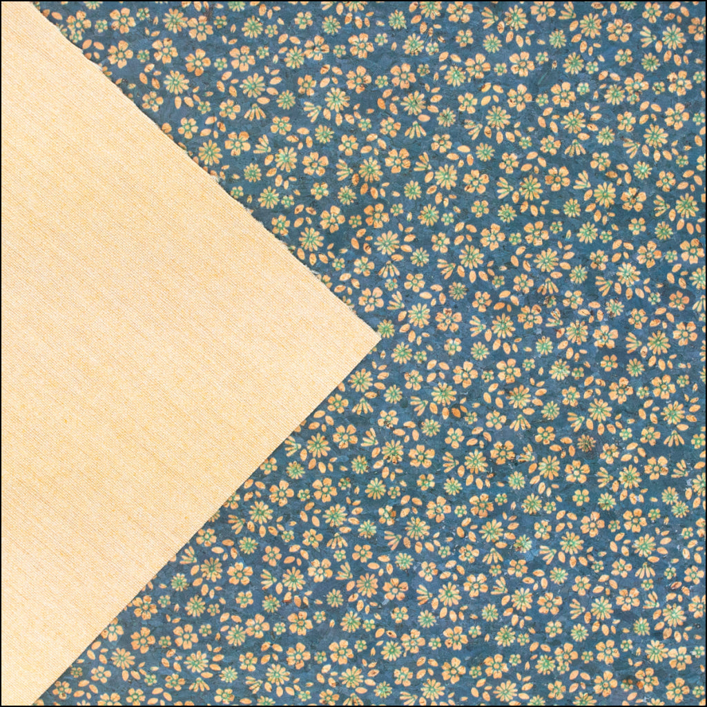 Delicate Floral Sprinkle On Teal Cork Fabric Design Cof-488 Cork Fabric