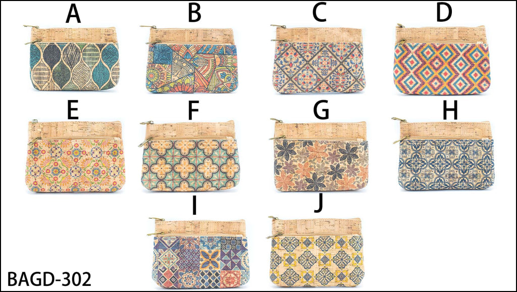 Double Zipper Cork Pouch Coin Purse BAGD-302 (10units) Flash Sales