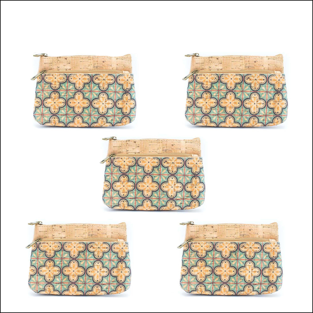 Double Zipper Cork Pouch Coin Purse BAGD-302 (10units) Flash Sales