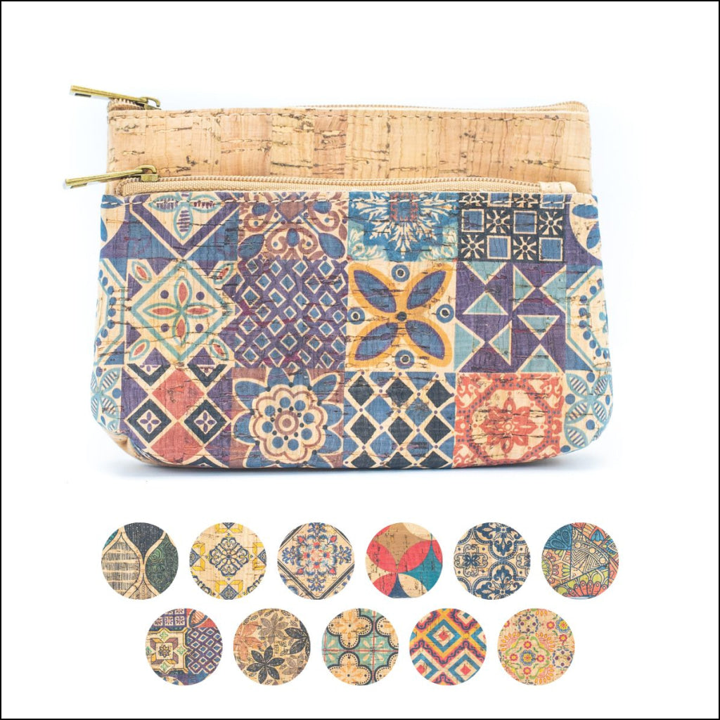 Double Zipper Cork Pouch Coin Purse BAGD-302 (10units) Flash Sales
