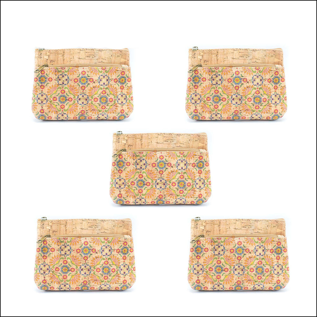 Double Zipper Cork Pouch Coin Purse BAGD-302 (10units) Flash Sales