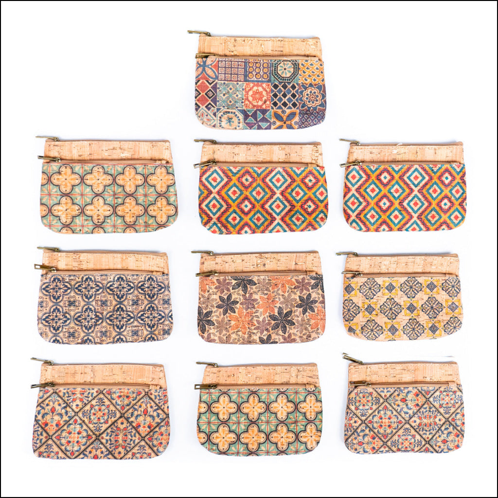 Double Zipper Cork Pouch Coin Purse BAGD-302 (10units) Flash Sales