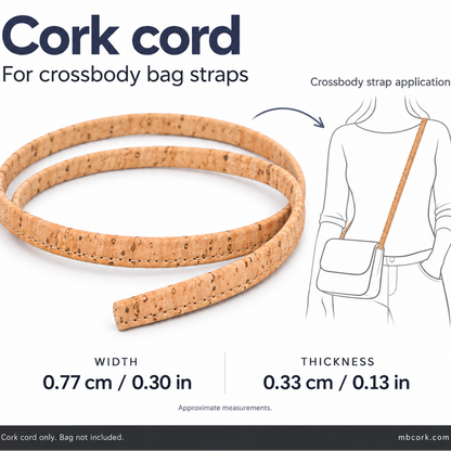 8mm Natural Flat Cork Cord for Small Crossbody Bag Straps & DIY Crafts (10 Meters)
