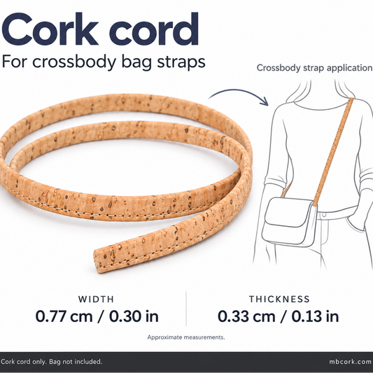 8mm Natural Flat Cork Cord for Small Crossbody Bag Straps & DIY Crafts (10 Meters)