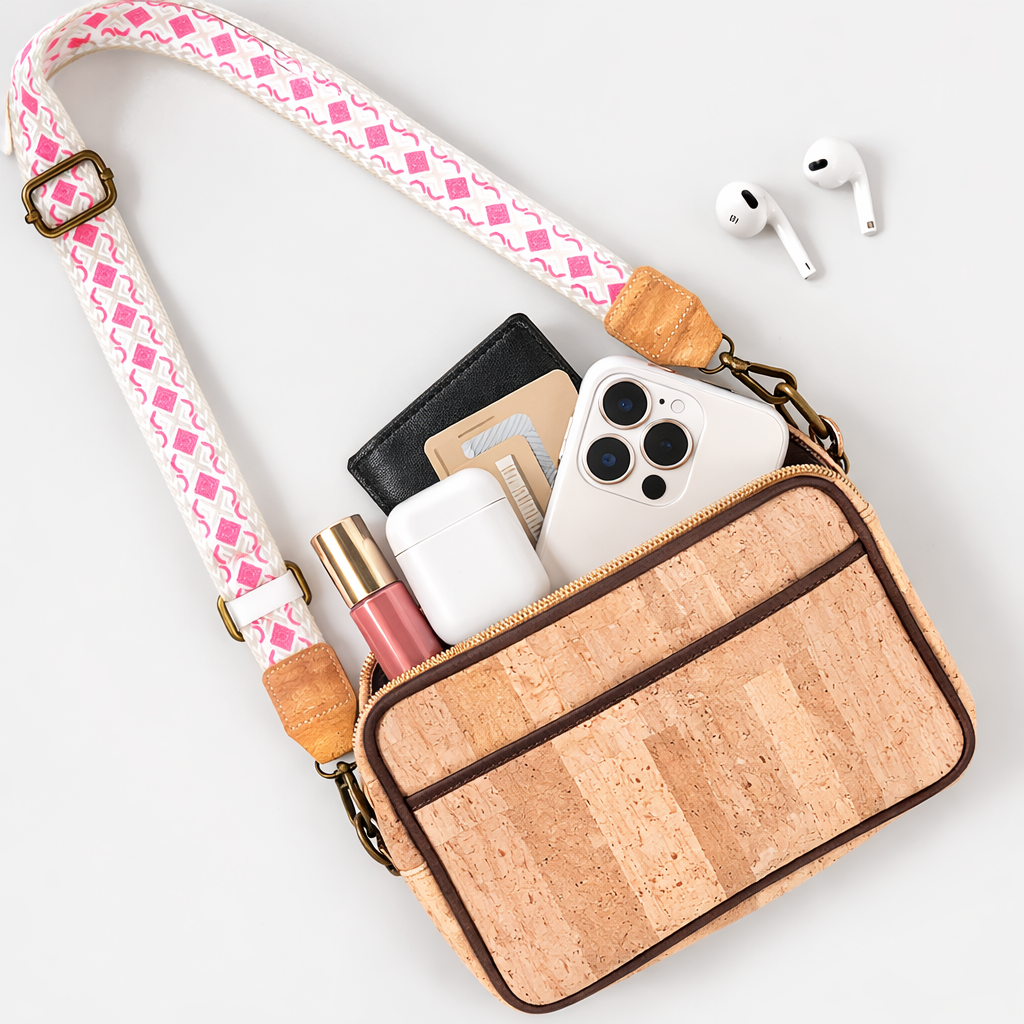 Ladies' Natural Cork Crossbody Bag with Wide Shoulder Strap BAGP-164