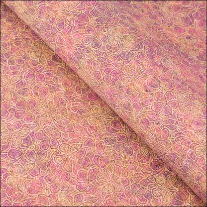 Embossed Cork Fabric – Pink & Purple Floral Butterfly Pattern COF-638 cork fabric