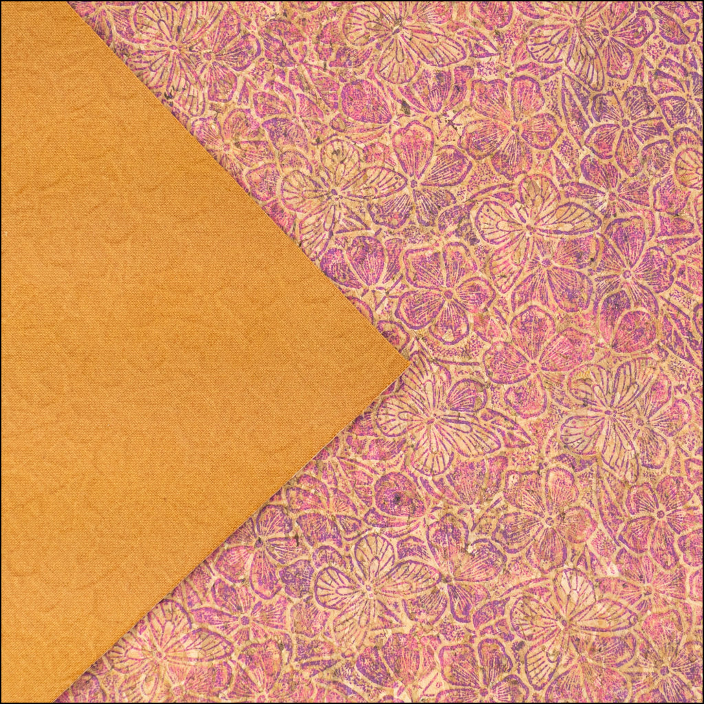 Embossed Cork Fabric – Pink & Purple Floral Butterfly Pattern COF-638 cork fabric