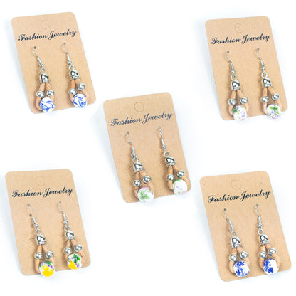 Ceramic bead cork handmade earrings-ER-138-MIX-5