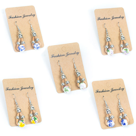 Ceramic bead cork handmade earrings-ER-138-MIX-5