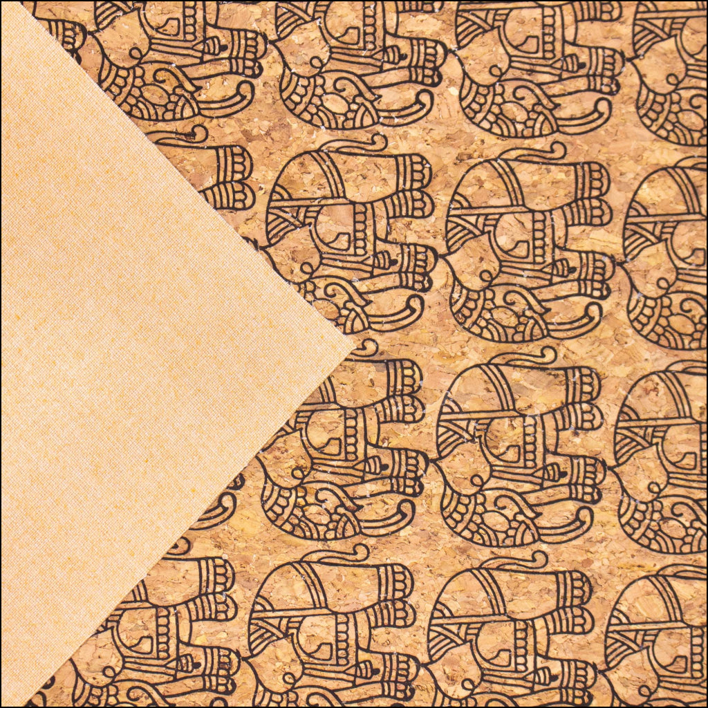 Ethnic Elephant Block- Vegan Cork Fabric- Cof-298-A Cork Fabric