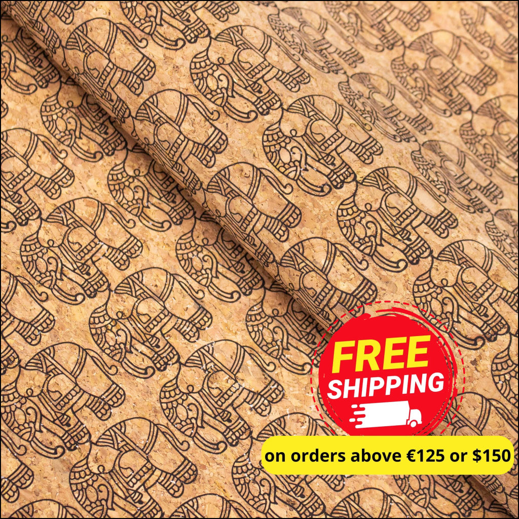Ethnic Elephant Block- Vegan Cork Fabric- Cof-298-A Cork Fabric