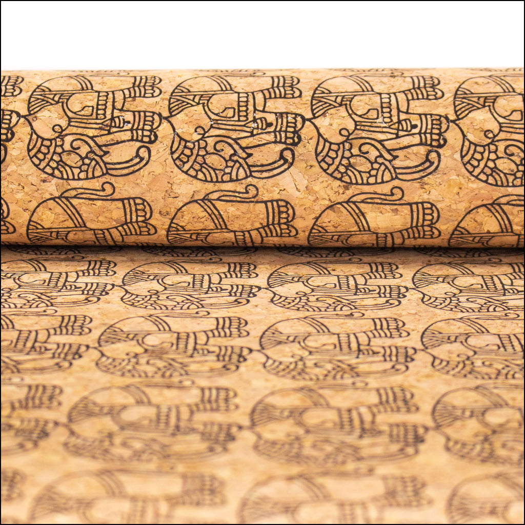 Ethnic Elephant Block- Vegan Cork Fabric- Cof-298-A Cork Fabric