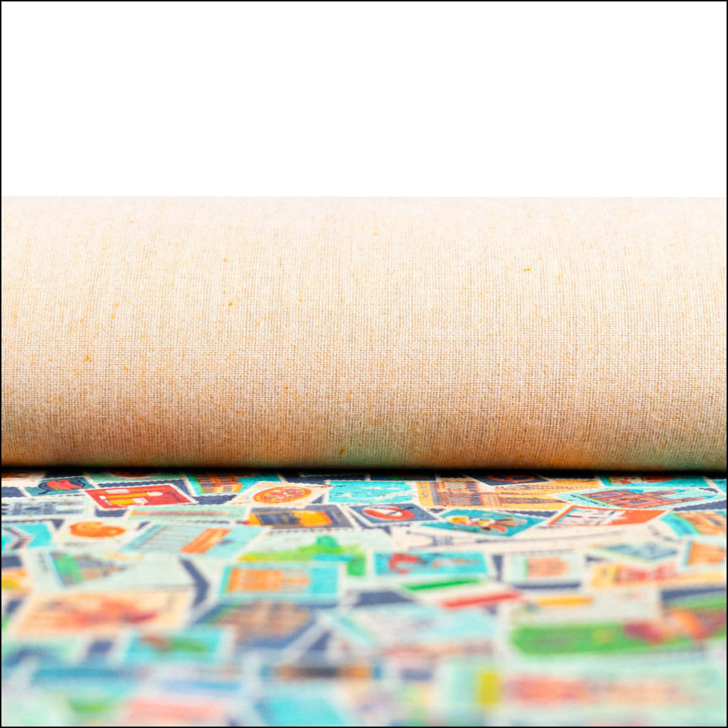 European Landmarks Stamp Print On Cork Material Fabric Cof-498 Cork Fabric