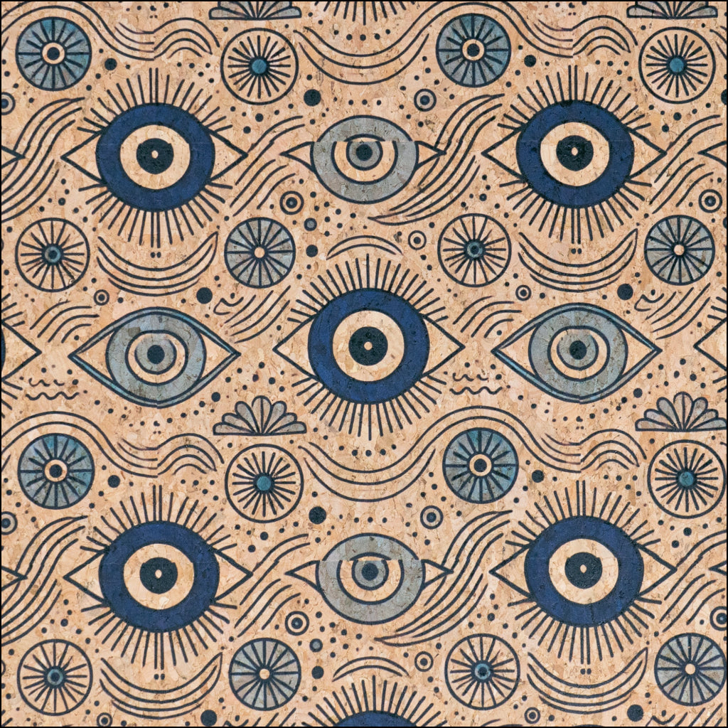 Evil Eye Pattern Cork fabric COF-720 1/2M (138*50 cm / 54*19 inches) cork fabric