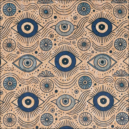 Evil Eye Pattern Cork fabric COF-720 1/2M (138*50 cm / 54*19 inches) cork fabric