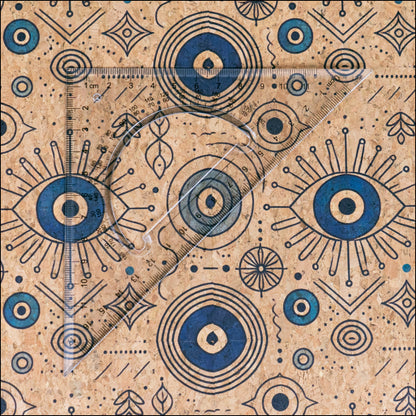 Evil Eye Pattern Cork fabric COF-721 1/2M (138*50 cm / 54*19 inches) cork fabric