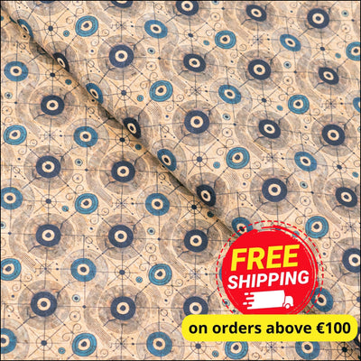 Evil Eye Pattern Cork Fabric COF-760 1/2M (138*50 cm / 54*19 inches) cork fabric