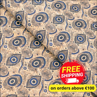 Evil Eye Pattern Cork Fabric COF-761 1/2M (138*50 cm / 54*19 inches) cork fabric