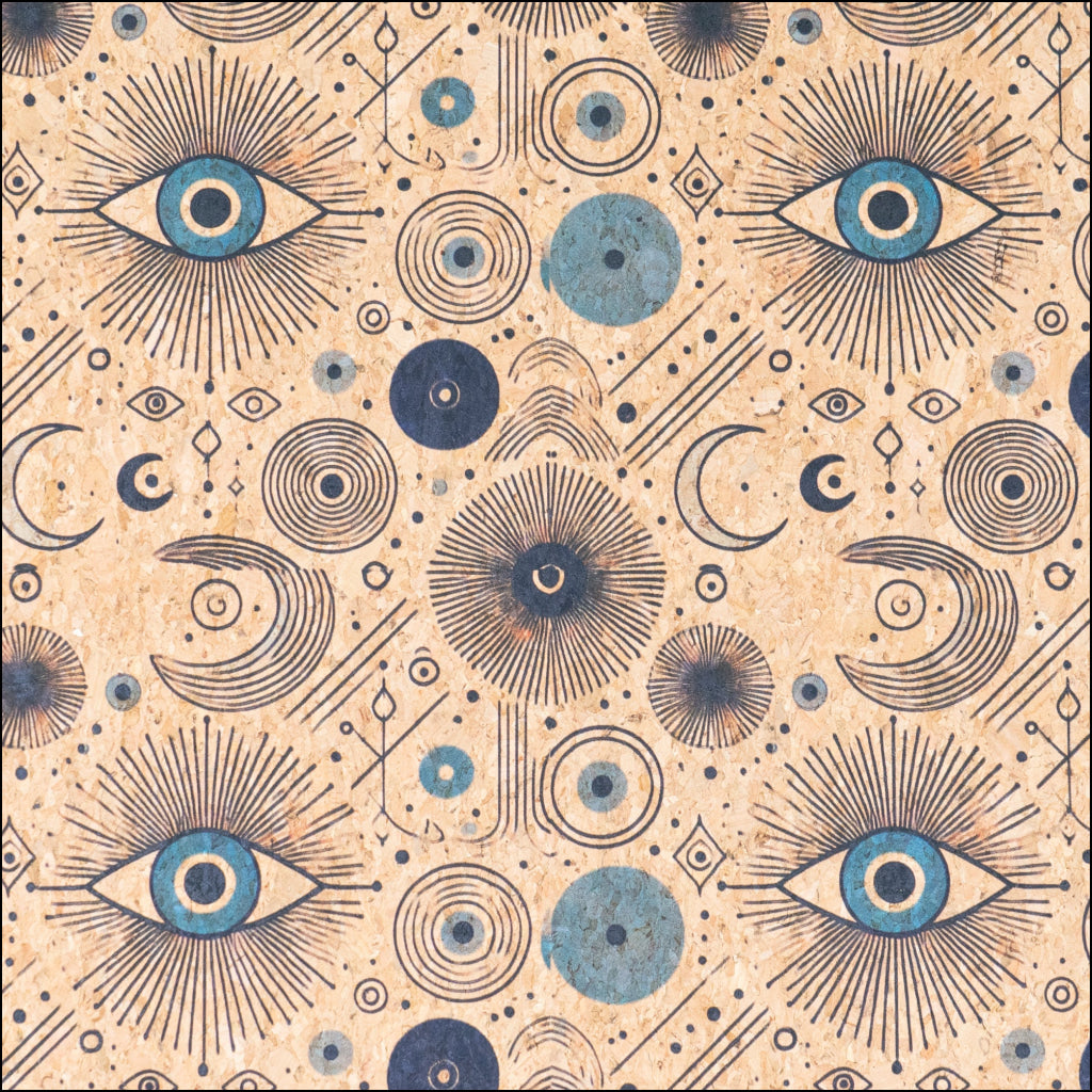 Evil Eye Pattern Cork Fabric COF-762 1/2M (138*50 cm / 54*19 inches) cork fabric