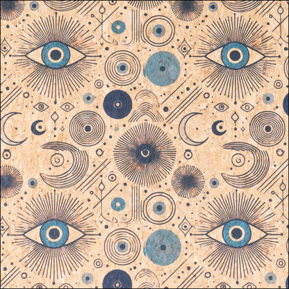 Evil Eye Pattern Cork Fabric COF-762 1/2M (138*50 cm / 54*19 inches) cork fabric