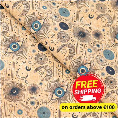 Evil Eye Pattern Cork Fabric COF-762 1/2M (138*50 cm / 54*19 inches) cork fabric