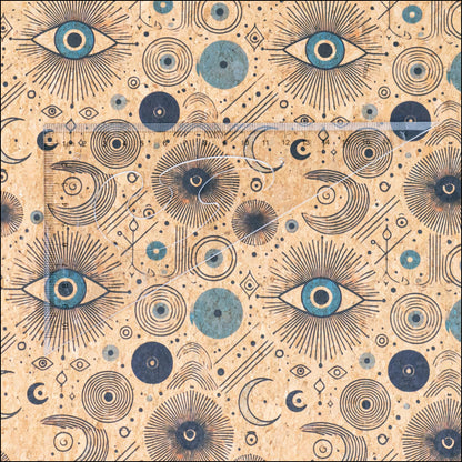 Evil Eye Pattern Cork Fabric COF-762 1/2M (138*50 cm / 54*19 inches) cork fabric