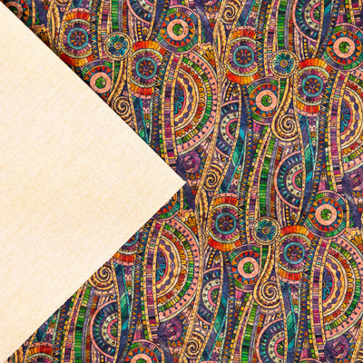 Exotic Spirals And Circles: Vibrant Patterned Cork Fabric Cof-418-A Cork Fabric