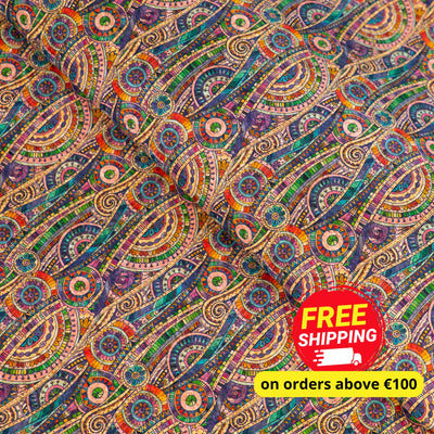 Exotic Spirals And Circles: Vibrant Patterned Cork Fabric Cof-418-A Cork Fabric