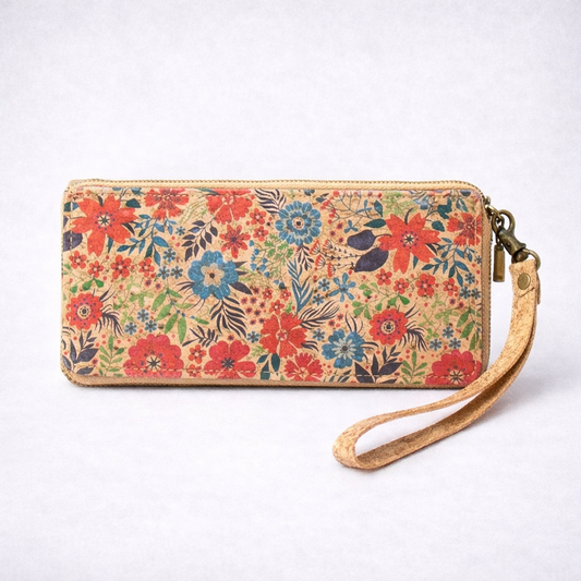 Natural cork with flower pattern zipper women wallet BAG-324-Q novo