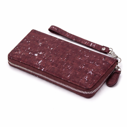 Brown mixed silver cork with accents  women card zipper vegan wallet BAG-2049-A