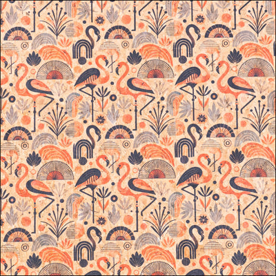 Flamingo Collection - Flamingo and Floral Pattern Cork Fabric COF-746 1/2M (138*50 cm / 54*19 inches) cork fabric