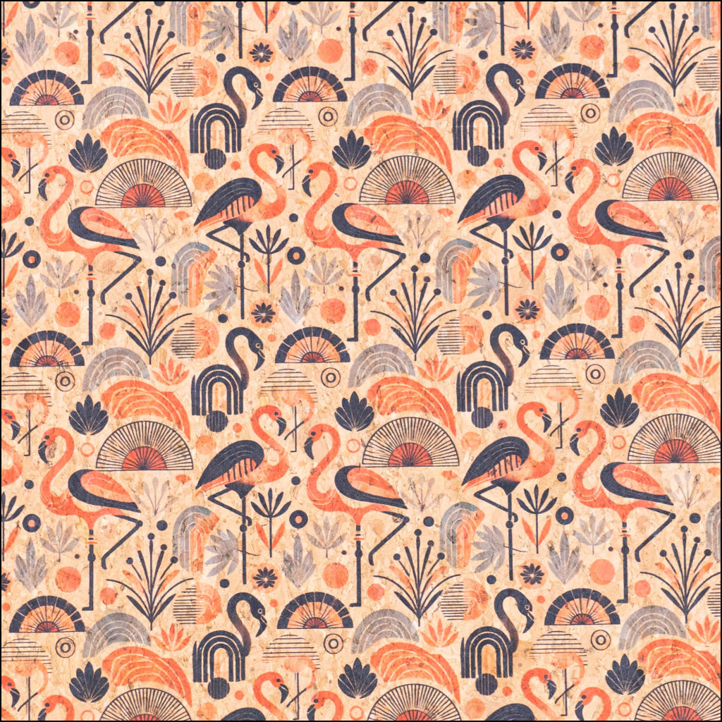 Flamingo Collection - Flamingo and Floral Pattern Cork Fabric COF-746 1/2M (138*50 cm / 54*19 inches) cork fabric