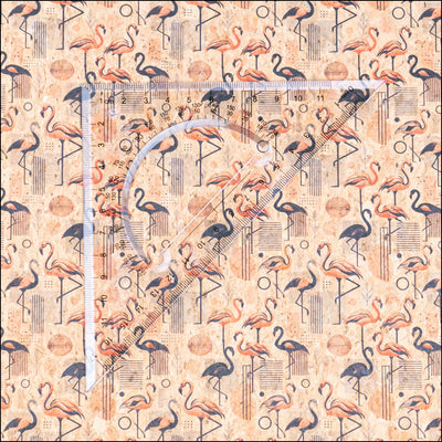 Flamingo Collection - Flamingo and Geometrical Lines and Circles Pattern Cork Fabric COF-745 1/2M (138*50 cm / 54*19