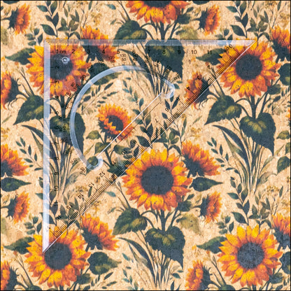 Floral Collection - Sunflower Pattern Cork Fabric COF-729 1/2M (138*50 cm / 54*19 inches) cork fabric