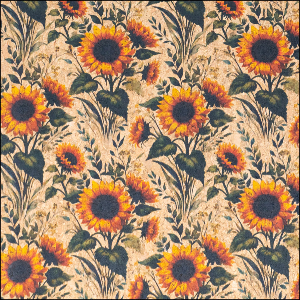 Floral Collection - Sunflower Pattern Cork Fabric COF-729 1/2M (138*50 cm / 54*19 inches) cork fabric