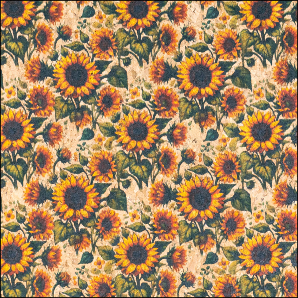 Floral Collection - Sunflower Pattern Cork Fabric COF-730 1/2M (138*50 cm / 54*19 inches) cork fabric