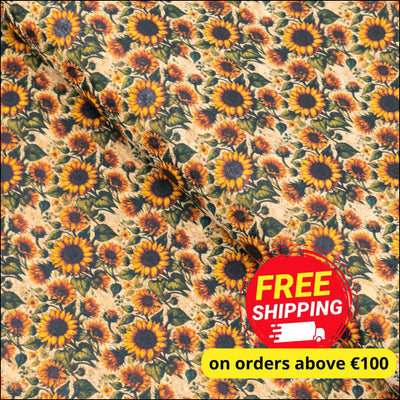 Floral Collection - Sunflower Pattern Cork Fabric COF-730 1/2M (138*50 cm / 54*19 inches) cork fabric